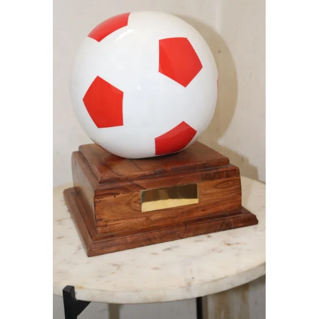 High Quality Adult Cremation Urn Red Football urn with Best Quality with Wooden Stand Brass Name Plate for Funerals from India
