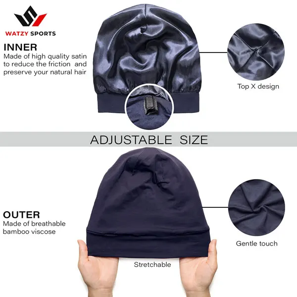 Soft Stretch Satin Bonnet Fashion Lined Sleeping Beanie Hat Bamboo Headwear Frizzy Natural Hair Nurse Cap for Women and Men