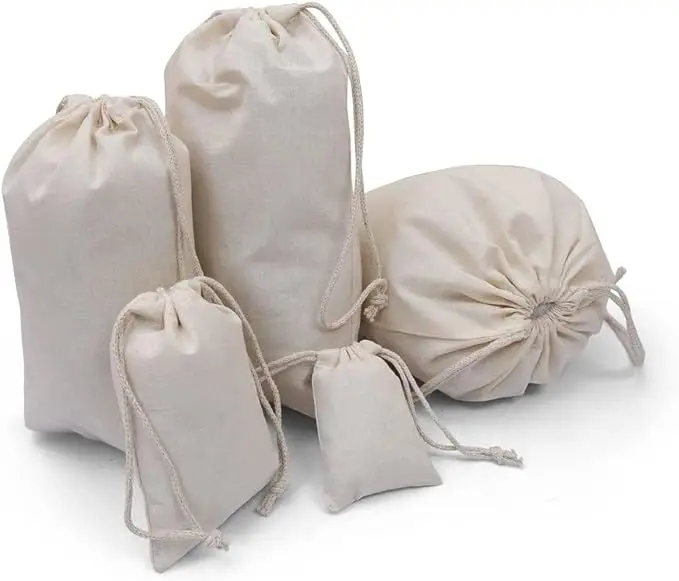 Премиум натуральный хлопок муслин двойной шнурок экологически чистые и многоразовые сумки для домашнего хранения и органайзер тканевая сумка