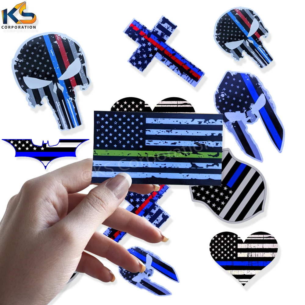 Custom USA Flag with Blue Line vinyl sticker Outdoor Waterproof USA Car Sticker thin blue red line flag stickers