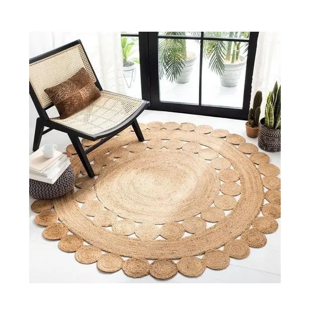 Wide Collection of Finely Finished Hand Braided Embroidered Round Jute Rug Custom Living Room Area Rugs Sets at Wholesale Price