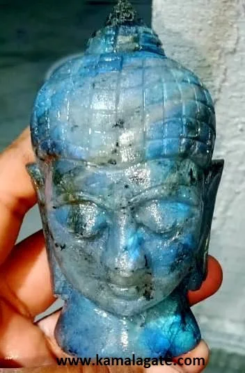 Handmade Crystal Quartz Buddha Head Sculpture Reiki-Themed Semi-Precious Stone Craft for Spiritual & Antique Use