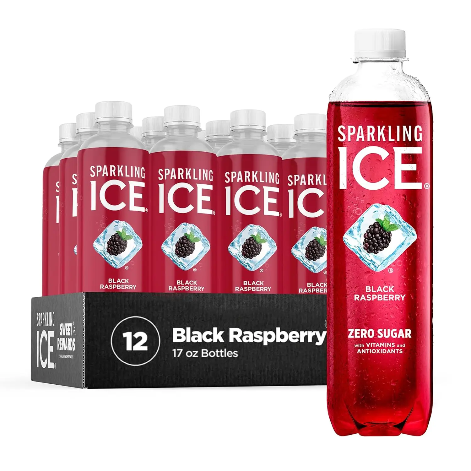 Black Raspberry Sparkling Water, Zero Sugar Flavored Water, , Low Calorie Beverage, 17 fl oz Bottles (Pack of 12)