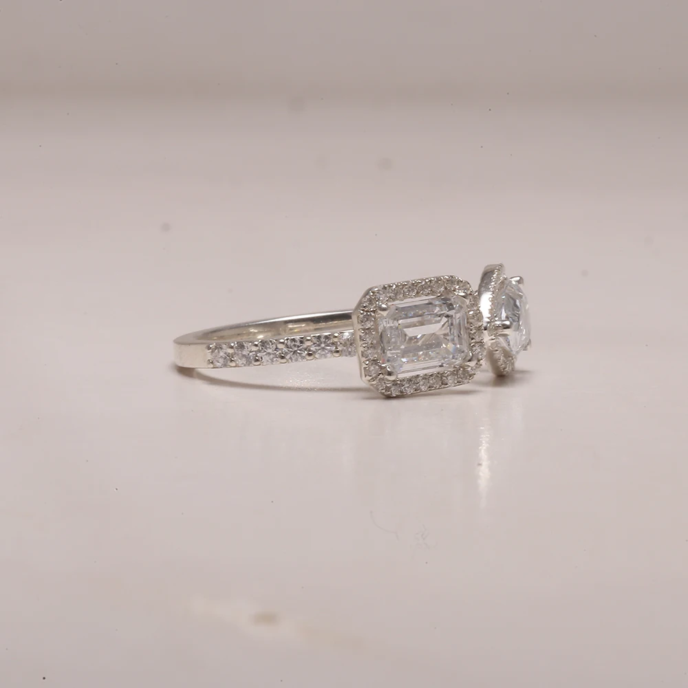 Pear and Emerald Cut Toi Et Moi Ring Latest Design Gift for Her Two Stone Ring Birthday Party Wear Gift Labgrown Diamond Ring