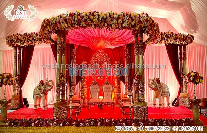 Fabulous Wedding Wooden Look FRP Mandap Traditional Indian Style Wedding Mandap Decor Hindu Wedding Wooden Look FRP Mandap