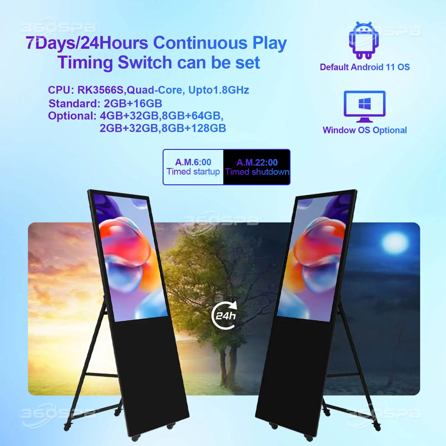 360SPB IPI49A Portable Indoor Digital Signage Touchscreen indoor advertisement LCD screens for gym