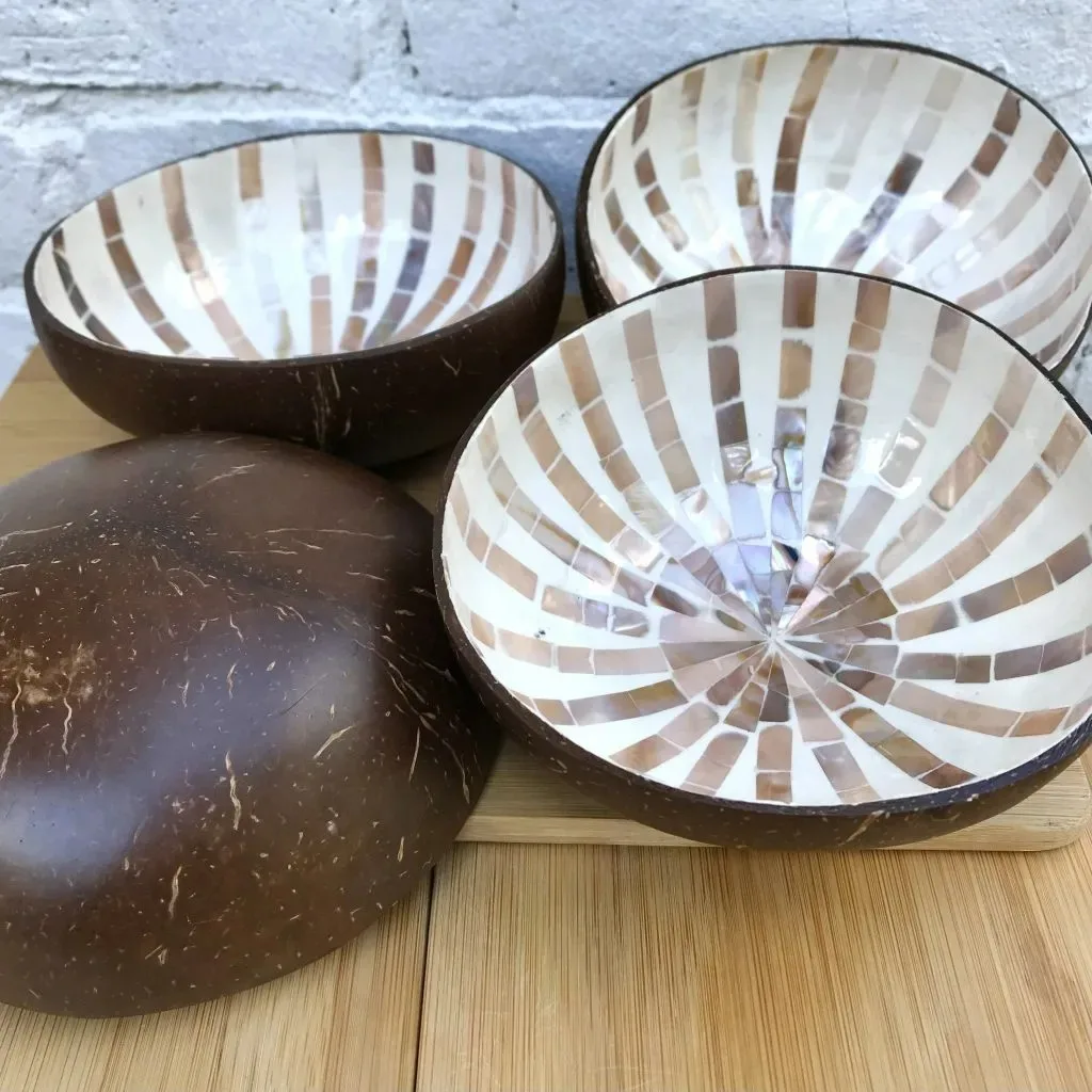 Handmade high quality inlaid mother of pearl coconut bowl decorative inlaid coconut shell bowl