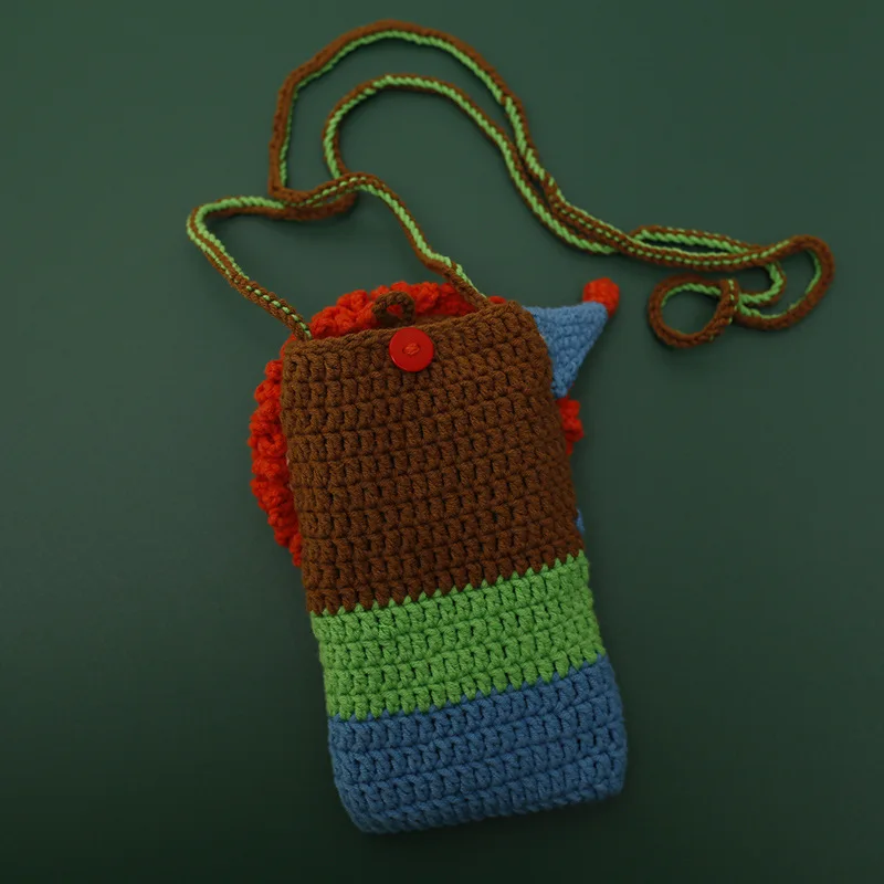 Crochet Clown Phone Case Shoulder Bag Crochet Woven Handbag Hand Knitted Animal Phone Holder Bag Purse Handbag for Sale