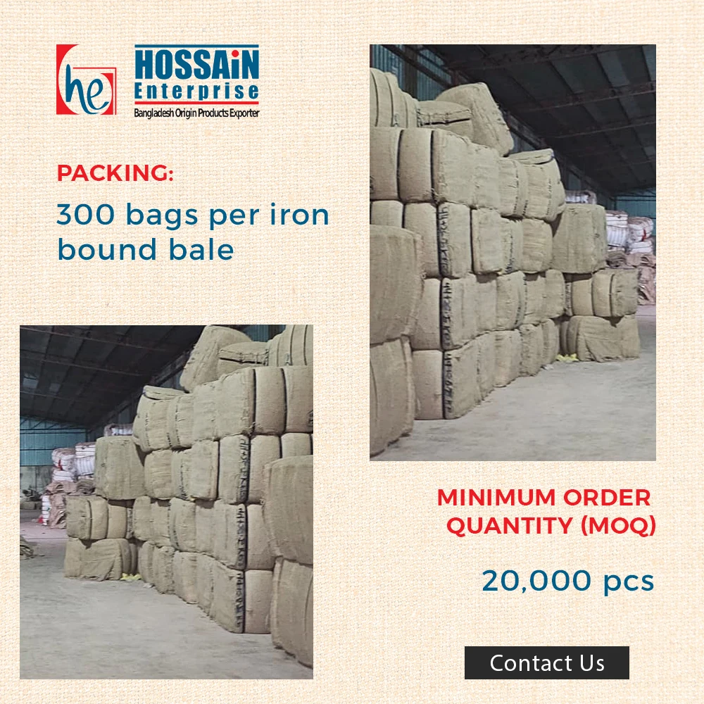 Bangladeshi Craftmanship by Trusted Supplier Hossain Enterprise Durable Sustainable 100% Jute Sacking Bag Wholesale Custom Sizes