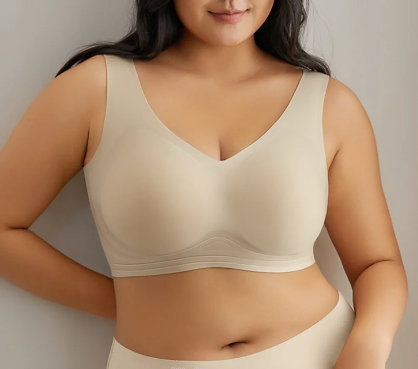 Ultra-Thin Jelly Glue Full Cover Semi-Fixed Bras Large Cup Seamless Gathering Underwear for Women 5XL