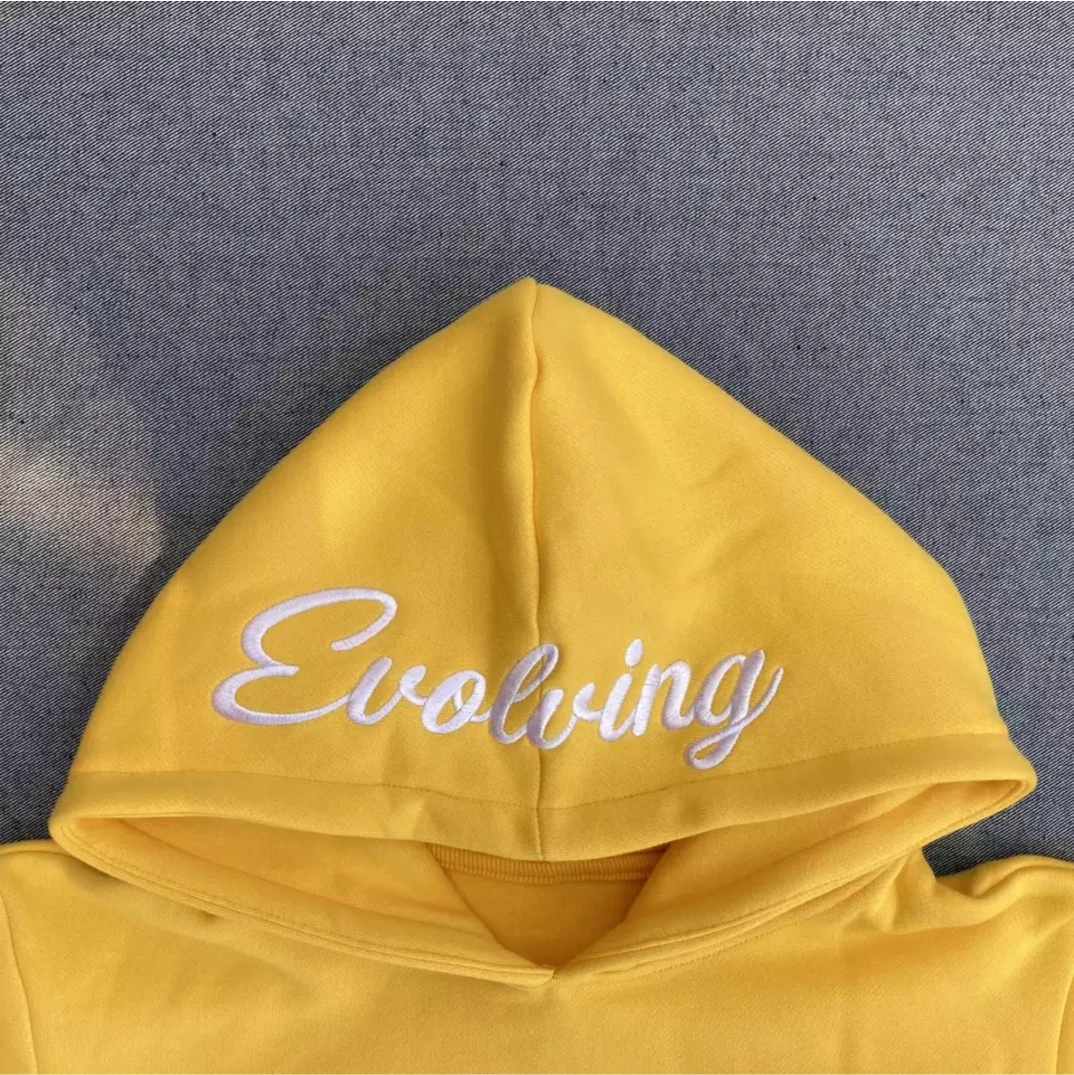 Streetwear Clothes Cut Edge Pullover Hoodies Custom Logo  French Terry Men embroidered hoodies  Men Distressed yellow hoodie