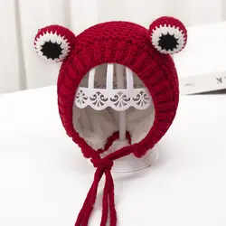 Korean Style Baby Toddler Crochet Frog Hat Small Kids Keeping Warm Earflaps Beanies Cute Animal Knitted Winter Hat