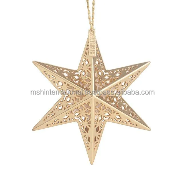 Customized Metal Gift Round Matte Gold Brass Metal Christmas star Ornaments Flat Ornament For Hanging