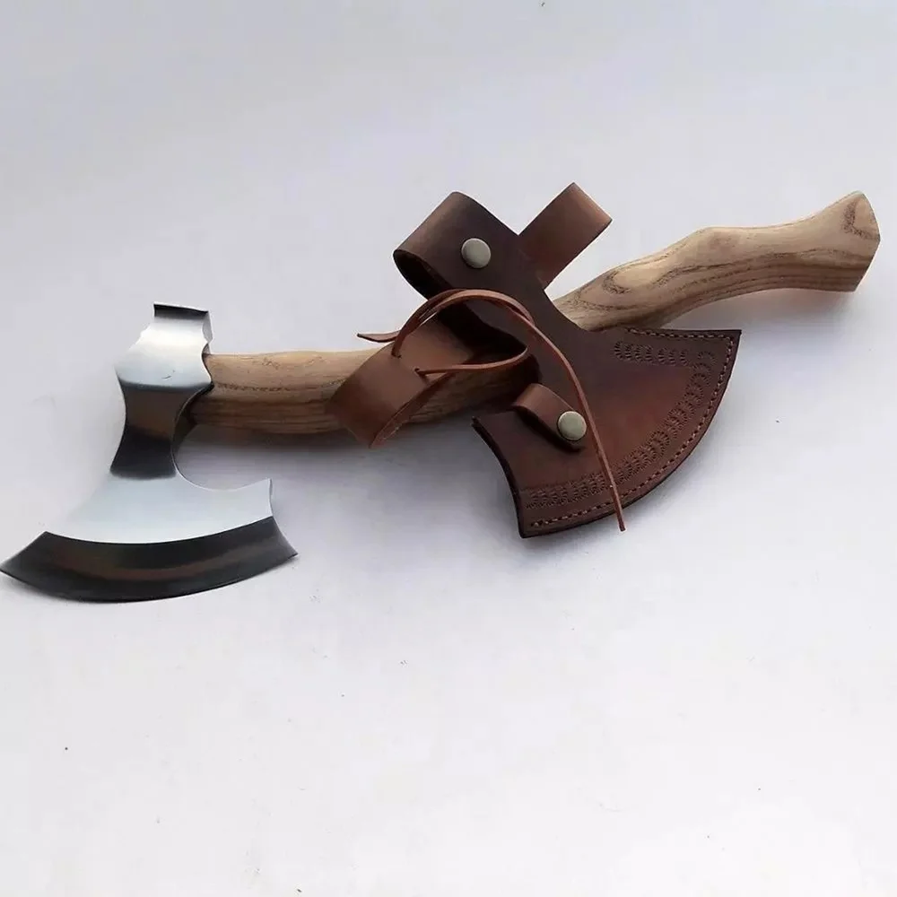 Топор Ручной работы из углеродистой стали с деревянной ручкой и кожаным чехлом