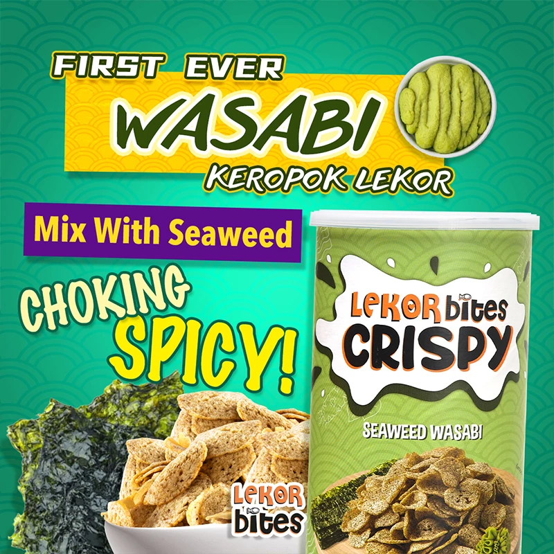 Best Selling Malaysia Tasty 200gram Lekor Bites Crispy with Seaweed Wasabi Flavor Healthy Seafood Snacks