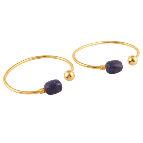 24k gold plated natural lapis lazuli adjustable open bracelet tumble shape cabochon cuff bracelet nice jewelry gift for mother