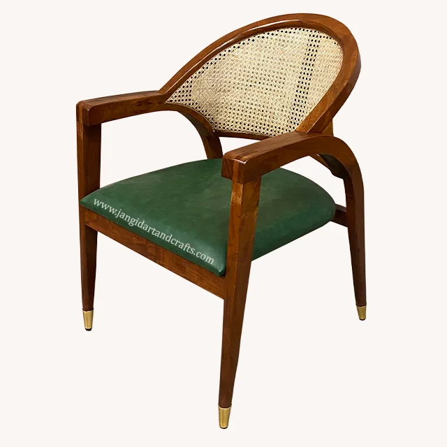 High Quality Stock Vintage Cafe Brown Natural Wood Cane Wicker Rattan Office Dining Accent Arm Chair Hotel Bedroom Furniture