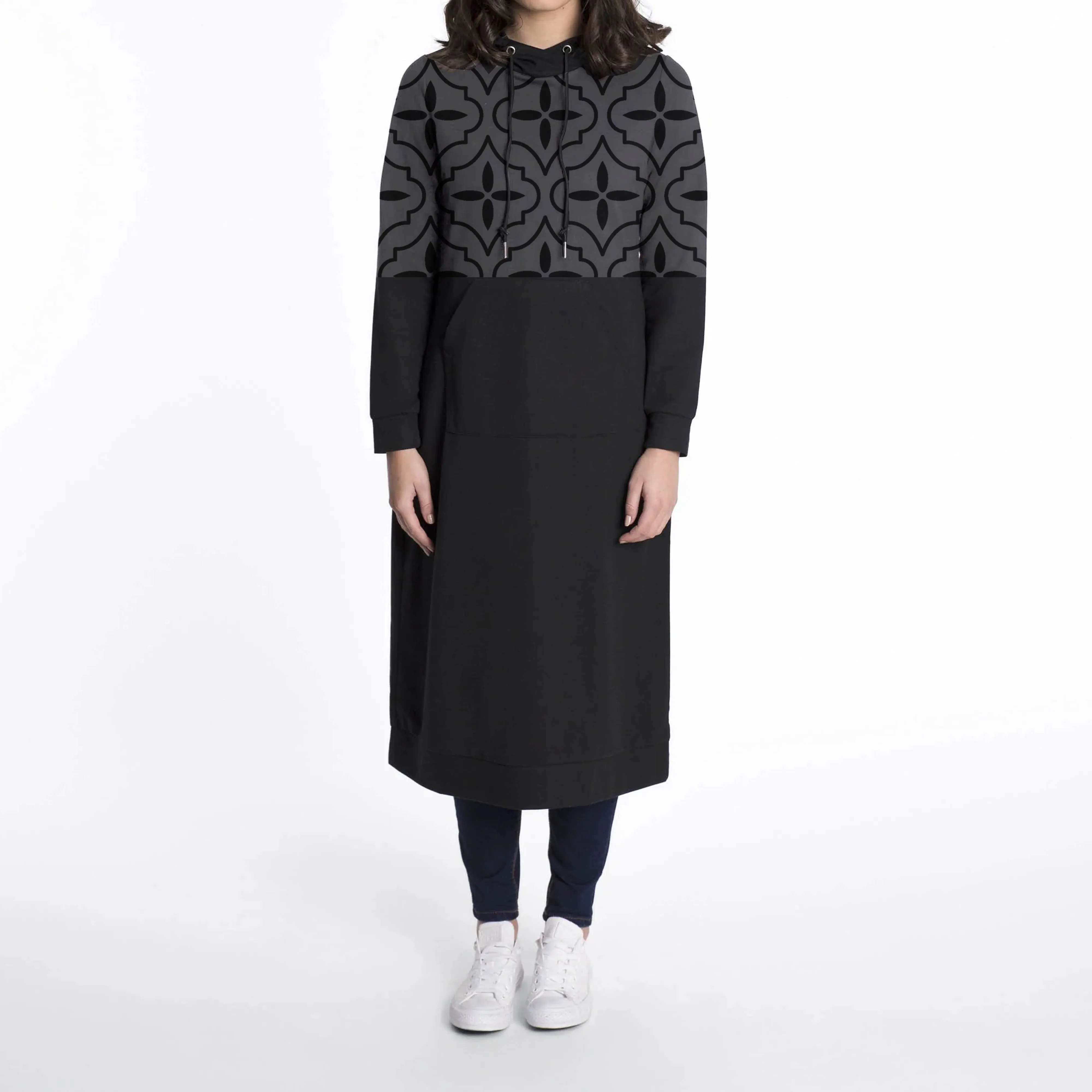 Custom Fall Winter Islamic Clothing Women Gym Sportswear Oversized 100% Cotton Sweatshirt Muslim Zip Up Modest Hoodie For Girls