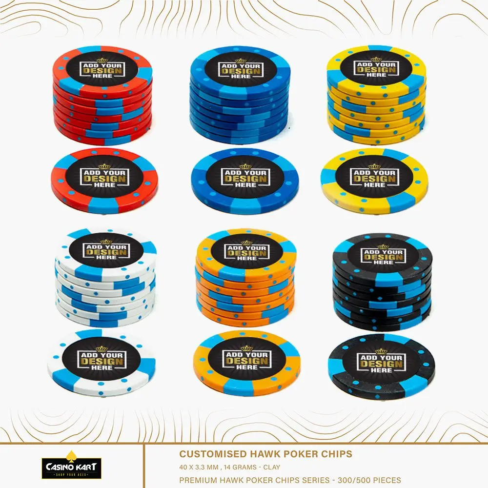 Customised Hawk Poker Chips Casino quality clay poker chip with Customised  colour and logo in lay 14 gm Baccarat Blackjack