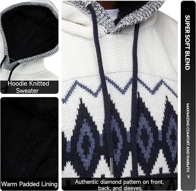 2024 Autumn Winter Breathable Men Knitted Hooded Sweaters Long Sleeve Solid Color Pullovers Fashion Male Warm Knitwear Casual