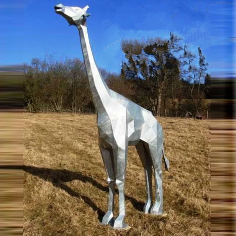 Large Modern Animal Stainless Steel Metal Giraffe Sculpture