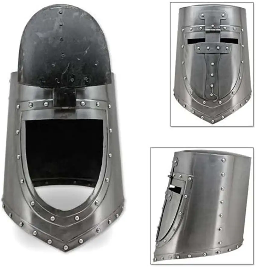 Visored Great Crusaders Helmet |German & European Closed Helm |Flat Top Plate Armor Helmets |18G Steel Armor Helmet Halloween