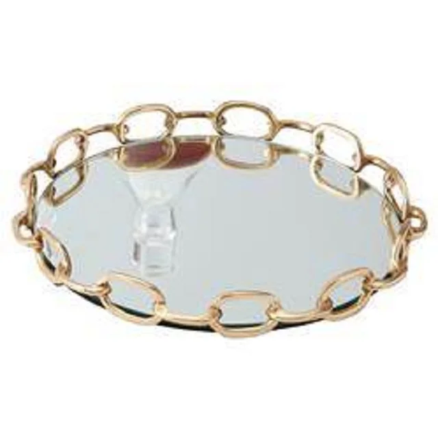 Metal Copper plating Serving Tray High Quality Luxury Metal Round Serving Tray
