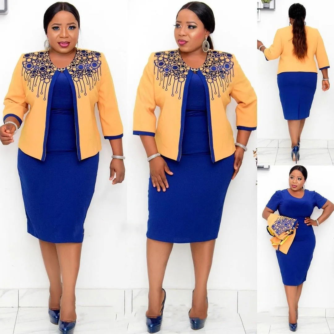 Wholesale Women Plus Size Formal Office Church Dresses For Ladies Clothing Two Piece Midi Dress Set