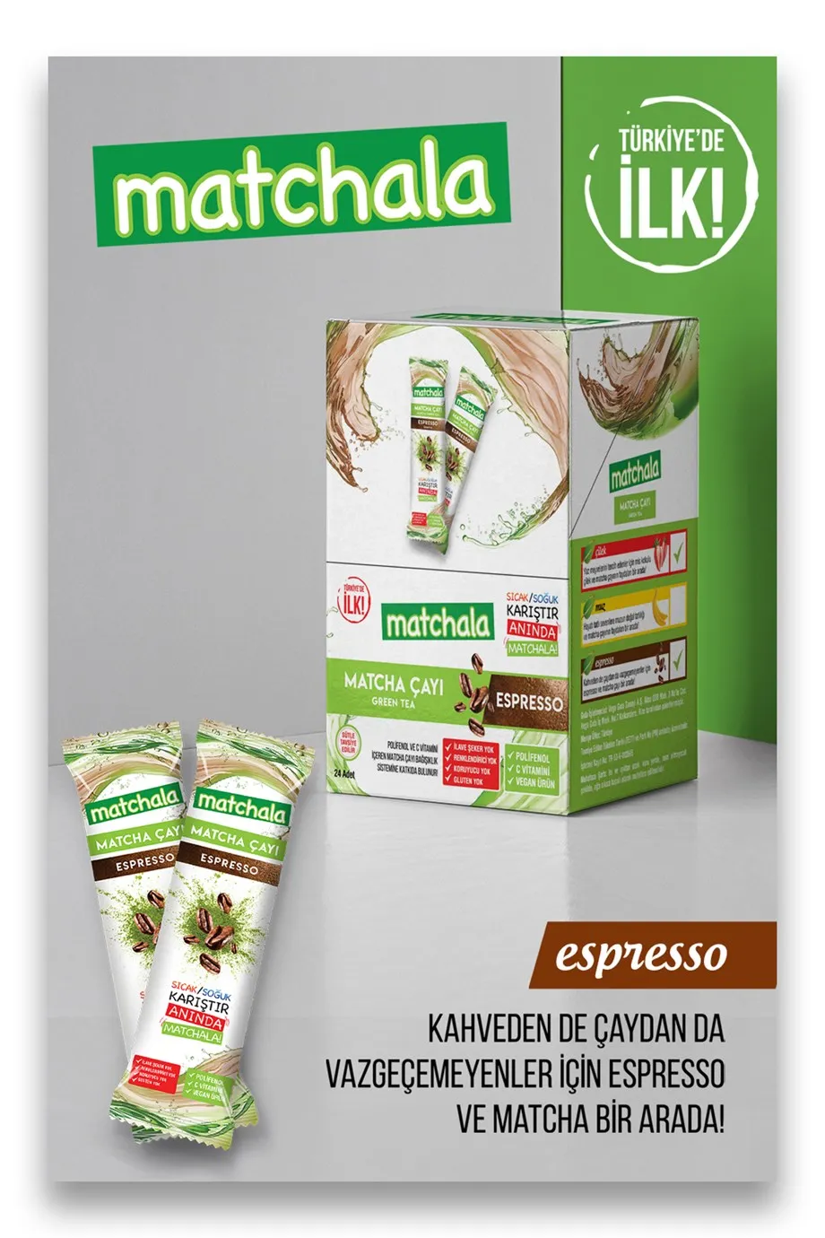 High Quality Green Matcha Tea Powder Espresso Coffee Flavored Wholesale  Matcha Instant Tea 24*9gr Sachet Herbal Matcha Tea