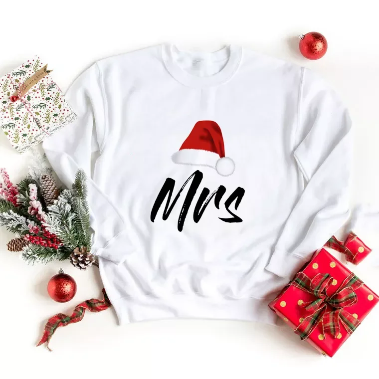 Mr and Mrs Couple Christmas Sweatshirt Merry Christmas Husband & Wife Pullover Lovely Couples Hoodies Long Sleeve Hoodie In OEM