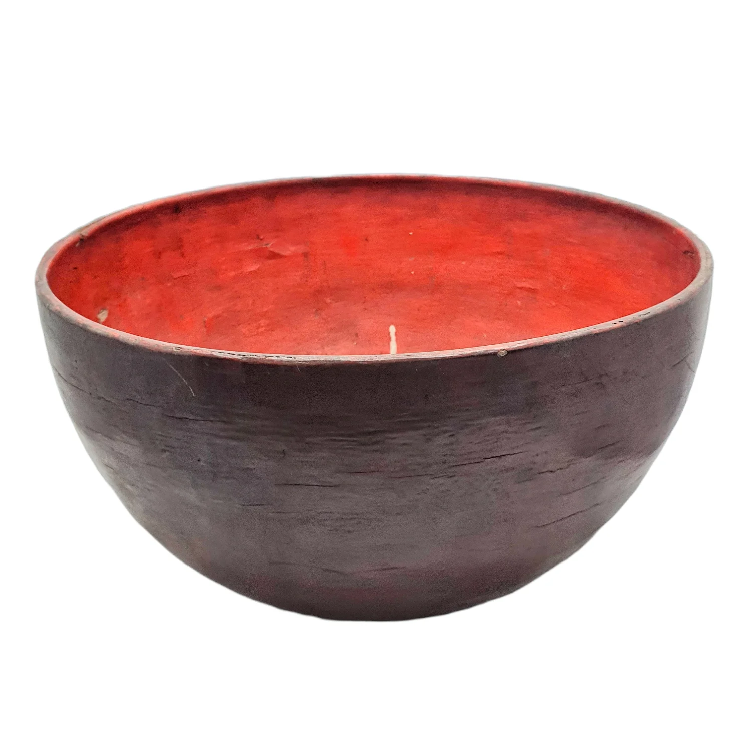 Thai Lanna Wooden Lacquer Ware Water Bowl InSide Decorate With Red Vermillion Painted For Decorated and Collect ( Big Size )