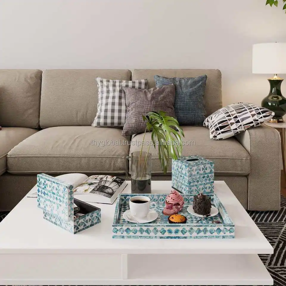 Eye-catching Mother Of Pearl Inlay Serving Tray Lacquer Tray For Home Decor Round Tray As Coffee Table Decor