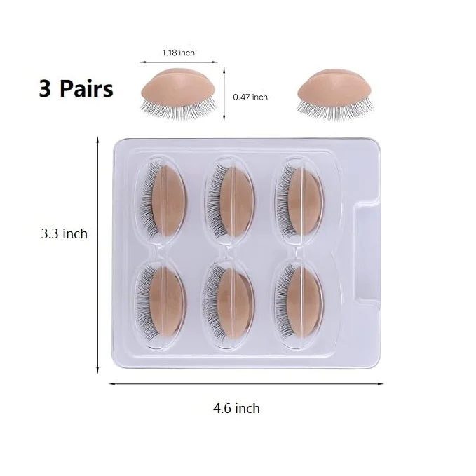 3pairs Soft Silicon Mannequin Head Eyelid Replacement Realistic for Lash Extension Training Detachable Eyelids for Lash Practice