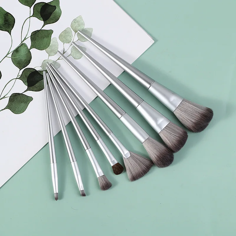 Wholesale private label 8 pcs horse hair makeup brush set beginners full set of loose powder brush blush brush beauty tools