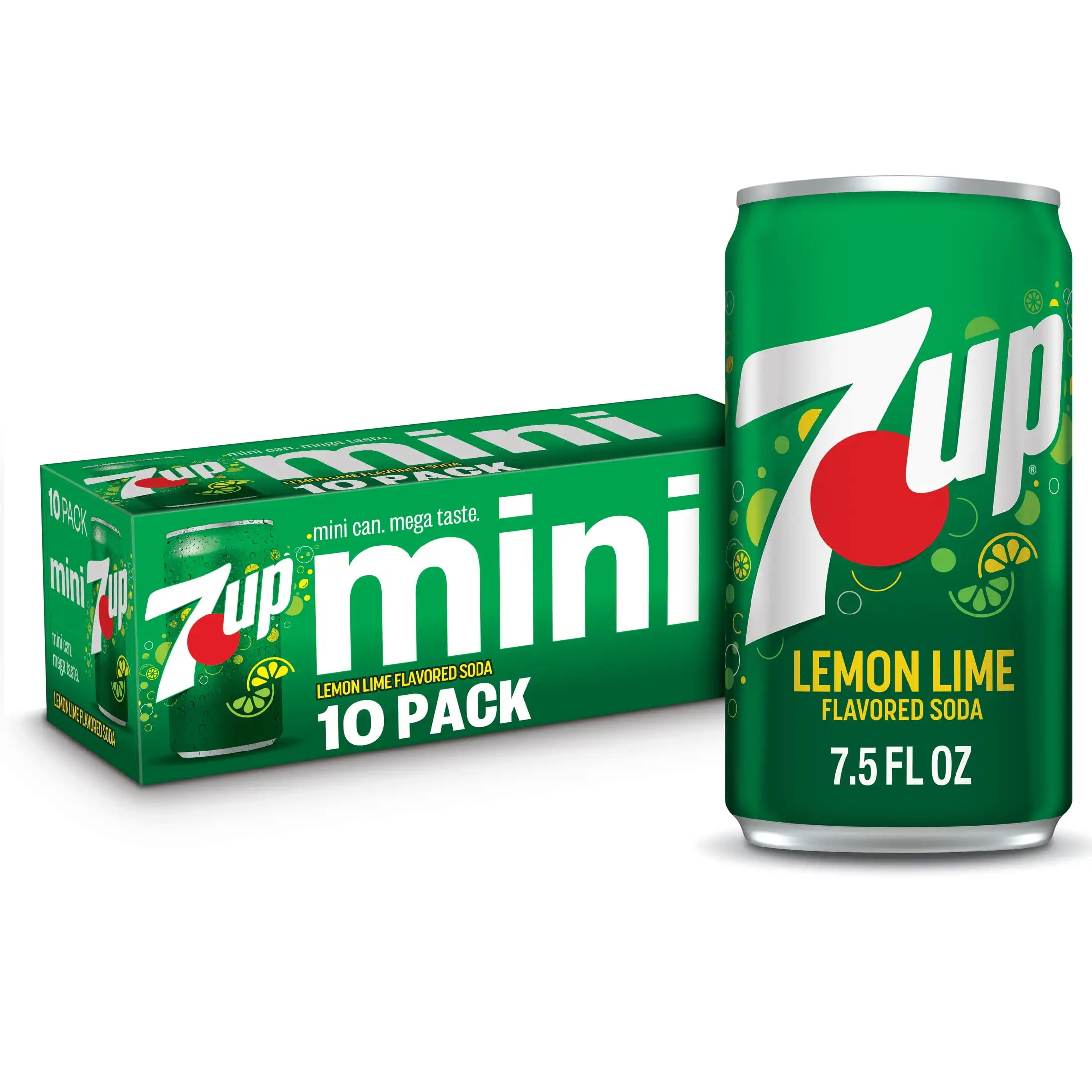 7UP Lemon Lime Soda, 7.5 fl oz Mini Cans, 10 Pack - Caffeine-Free, Low Sodium, 100% Natural Flavors
