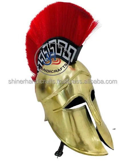 Средневековый греческий Спартанский коринский шлем 18 калибра стальная Античная Броня с красным шлейфом Латунный Шлем F деревянной