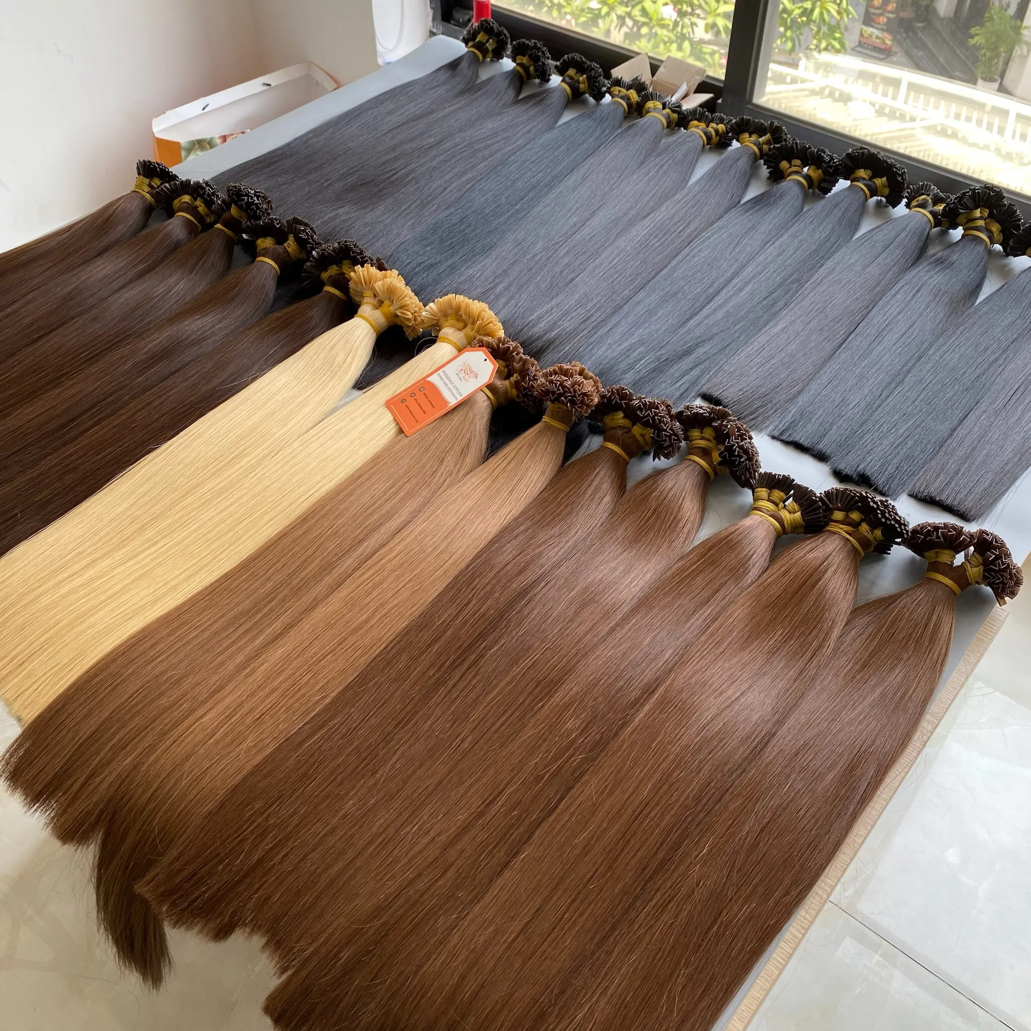 Wholesale Thick End PreBonded Keratin I/V/U/Flat Tip Human Hair Extensions Italian Glue Russian Remy Virgin Hair Customized Colo