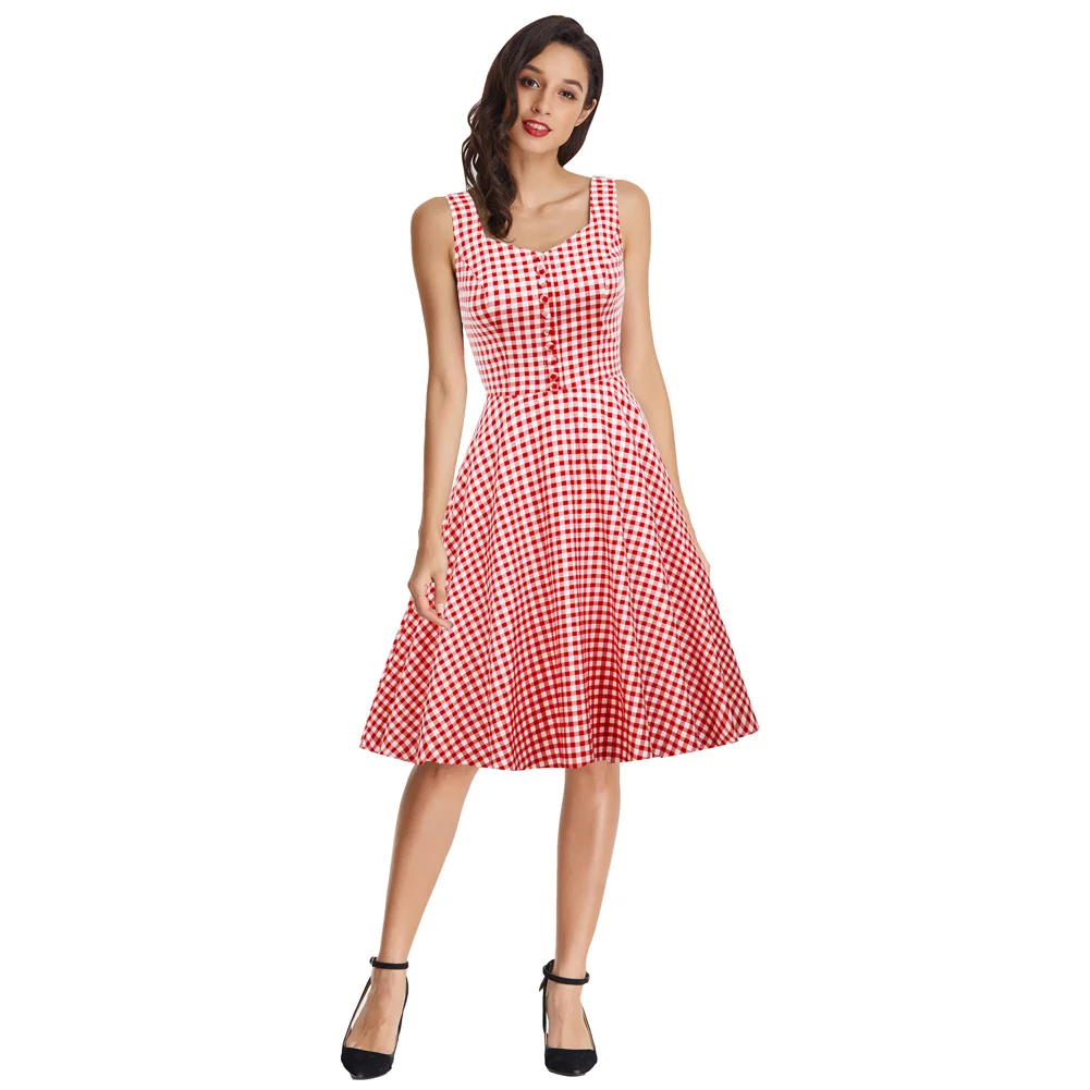 BP000416 Sleeveless V-Neck Flared Cotton Floral Printed A-Line Retro Vintage Dress