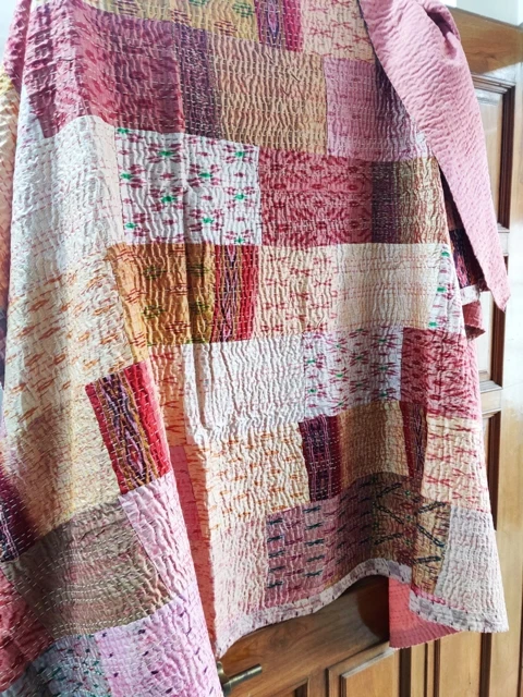 Silk Patola Patchwork Indian Kantha Quilt Bedspread Throw Blanket Handmade bedding throw kantha quilt Silk Patchwork bedspread