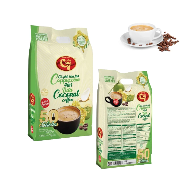 Instant Coffee Fast Delivery Cappuccino 4 In 1 OEM Service Using With Hot Water Mix Coconut Milk Powder Vietnam Manufacturer