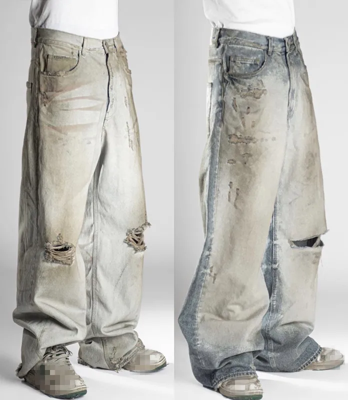 Custom menswear street wear knee-length ripped tight soft made old straight leg wash jeans