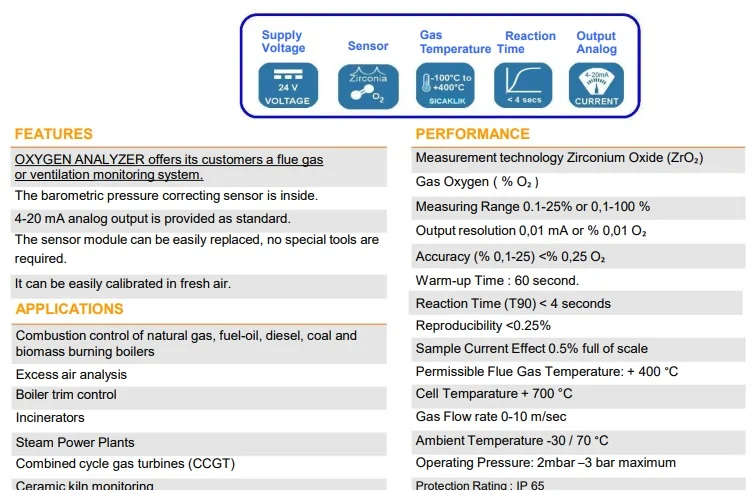 Zirconium Oxide Oxygen Analyzer zirconia analyser For Testing O2 Content In Flue Gas  Zirconia Flue Pipe Oxygen Analyzer