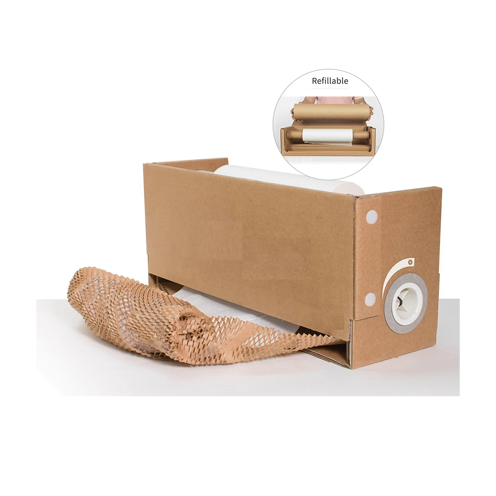 Fully Recyclable Eco-Friendly  Honeycomb Wrap Paper With Cardboard Dispenser Roll Biodegradable For Packing Moving