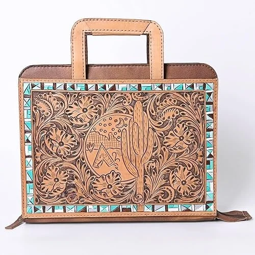 Western Tooled A4 Size Portfolio With Pocket To Store Tablet Hand Carry Style Zipper Portfolio Business Portfolio Organizer