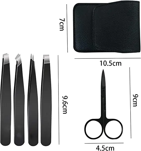 5-Piece Tweezers Set Stainless Steel Slant Tip and Pointed Eyebrow Tweezer Set Great Slant for Facial Hair Ingrown Hair