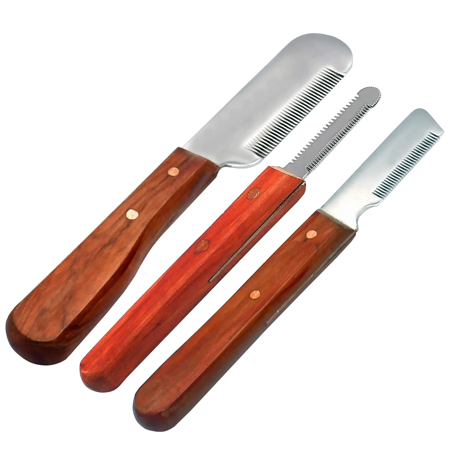 Best Quality Stainless Steel Wooden Handle 38 Teeth Fine Carding Knives Pet Hair Grooming Cutting Stripping Knife