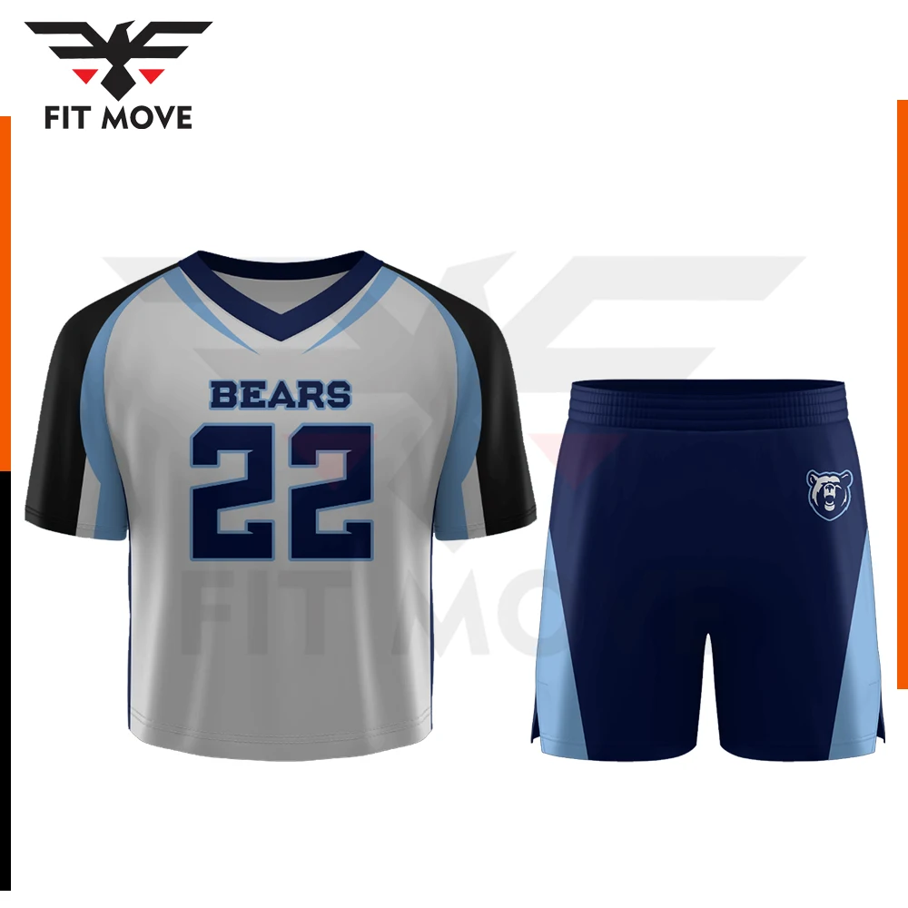 New arrival 2023 Sublimated Lacrosse Uniforms Sublimated Half Sleeves V-Neck Jersey And Shorts best quality lacrosse uniforms