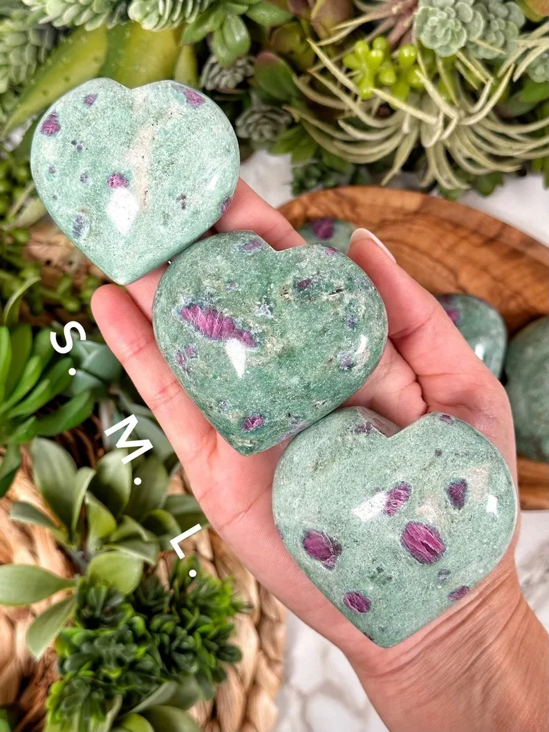 Natural Ruby Fuchsite Puffy Hearts With Nice Little Rubies Polished Ruby Fuchsite Crystal Hearts Fengshui Decoration And Gifts