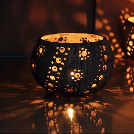 Carved Coconut Candle Holder Carving Coconut Bowl Shell Candle Holder for Tealight for Easter Decor; Natural Home Decor