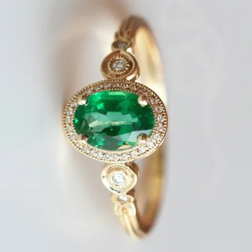 Natural Emerald real diamond halo gold wedding ring for woman buy at direct manufacturer